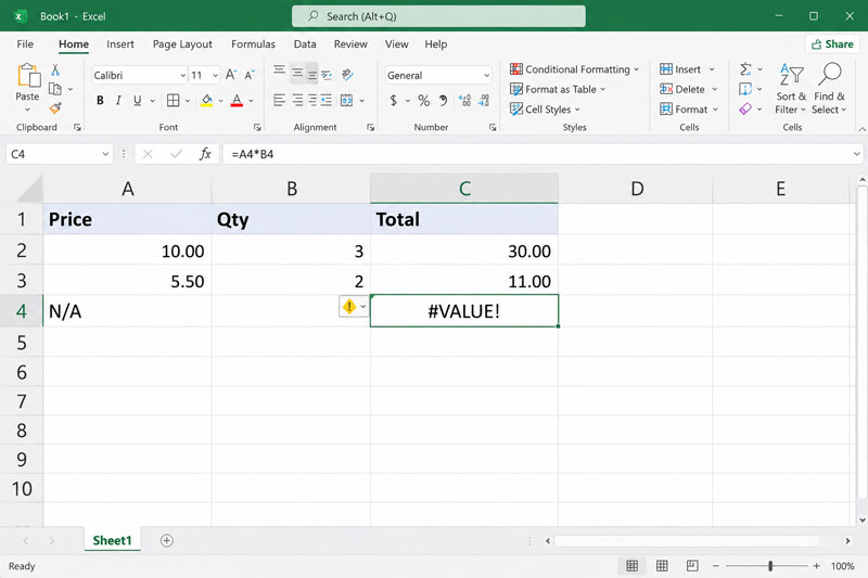 رفع خطای VALUE! در اکسل